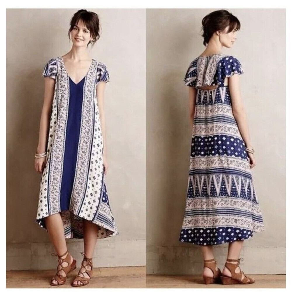 Anthropologie Maeve Size XS Summertide Swing Tide Midi Dress Rayon Patchwork